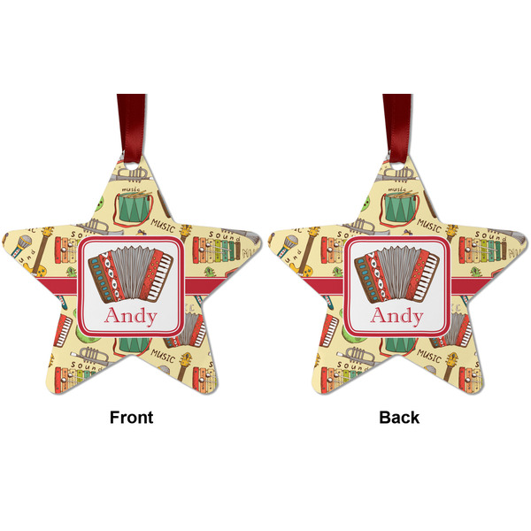 Vintage Musical Instruments Metal Star Ornament - Front and Back