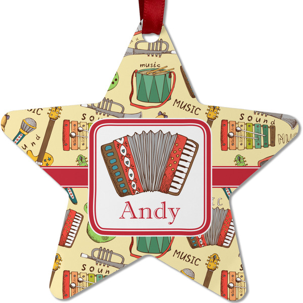 Custom Vintage Musical Instruments Metal Star Ornament - Double Sided w/ Name or Text