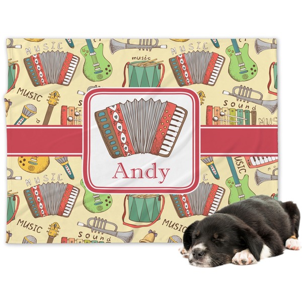 Custom Vintage Musical Instruments Dog Blanket - Large (Personalized)
