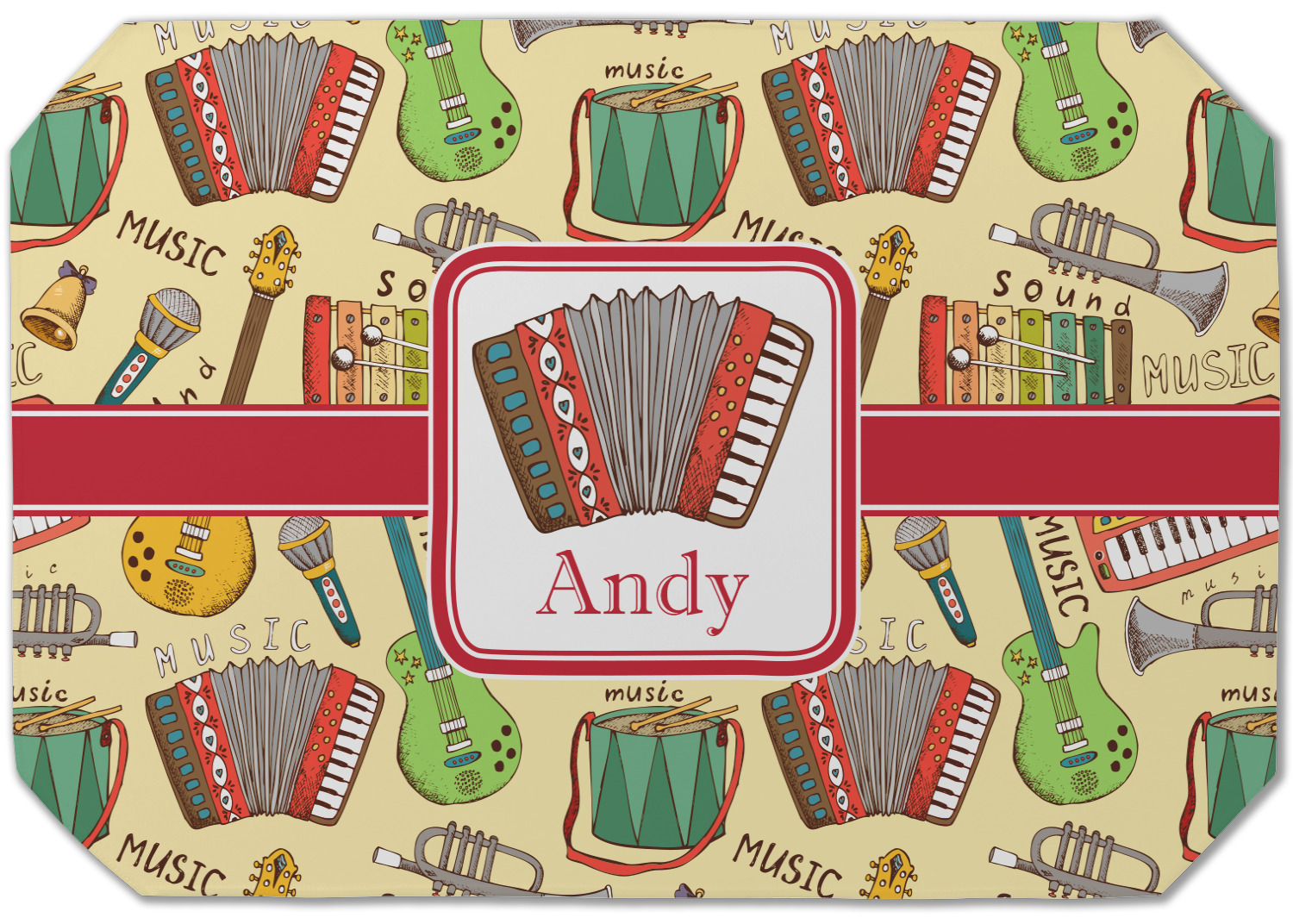 Custom Vintage Musical Instruments Dining Table Mat - Octagon w/ Name ...