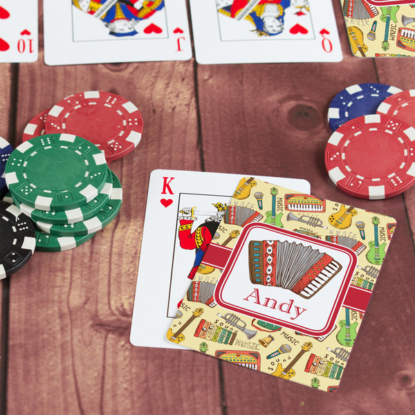 Vintage Musical Instruments On Table with Poker Chips