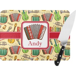 Vintage Musical Instruments Rectangular Glass Cutting Board - Medium - 11"x8" (Personalized)