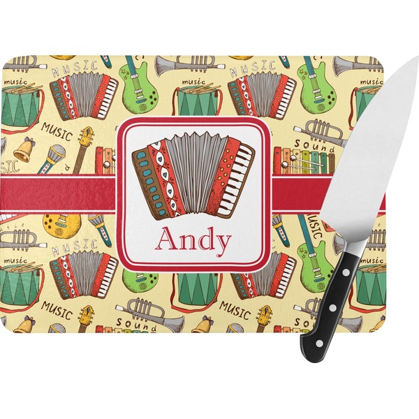 Custom Vintage Musical Instruments Rectangular Glass Cutting Board - Large - 15.25"x11.25" w/ Name or Text