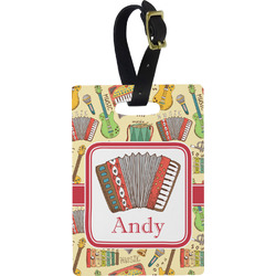 Vintage Musical Instruments Plastic Luggage Tag - Rectangular w/ Name or Text