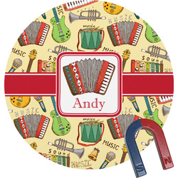 Vintage Musical Instruments Round Fridge Magnet (Personalized)