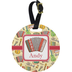 Vintage Musical Instruments Plastic Luggage Tag - Round (Personalized)