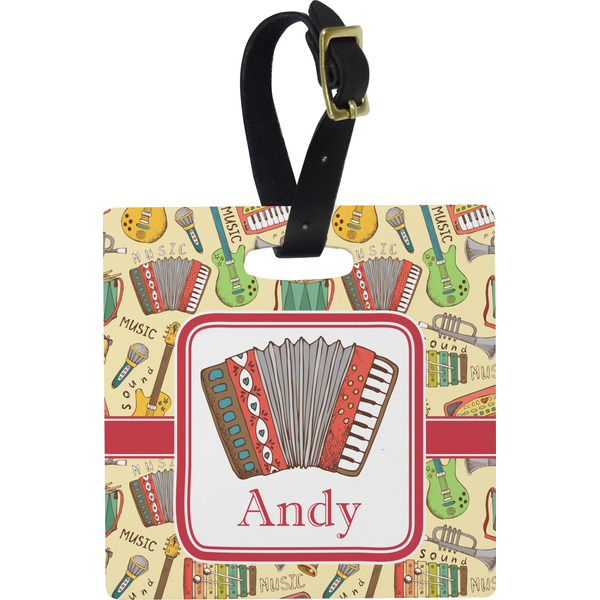 Custom Vintage Musical Instruments Plastic Luggage Tag - Square w/ Name or Text