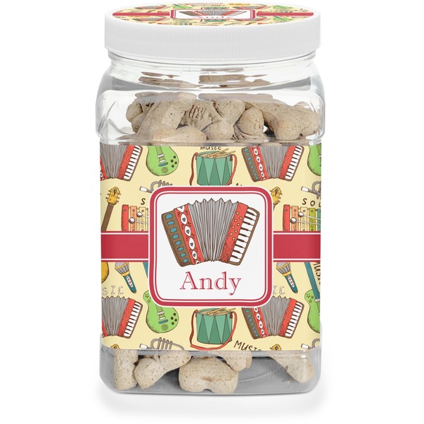 Custom Vintage Musical Instruments Dog Treat Jar (Personalized)