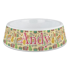 Vintage Musical Instruments Plastic Dog Bowl - Large (Personalized)