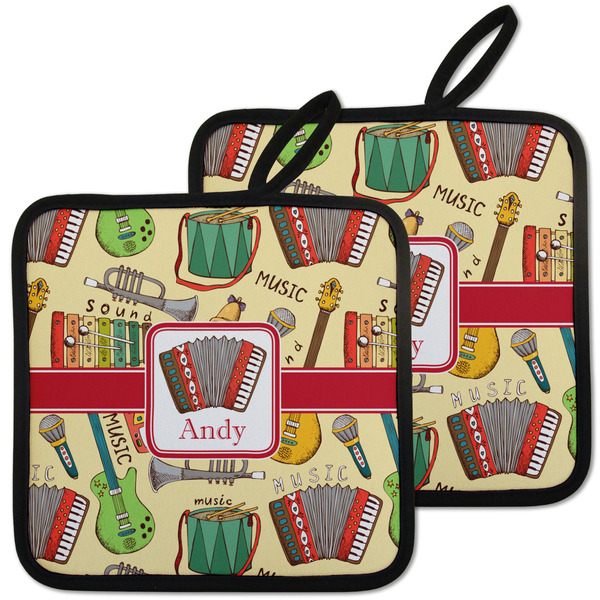 Custom Vintage Musical Instruments Pot Holders - Set of 2 w/ Name or Text