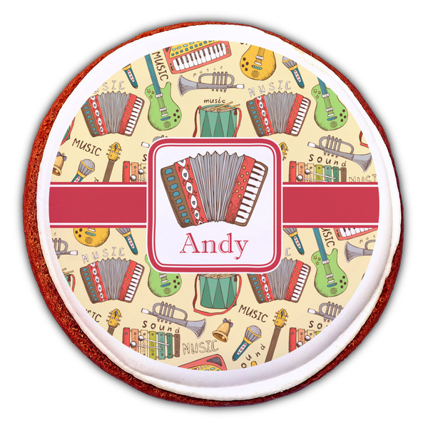 Vintage Musical Instruments Printed Icing Circle - Large - On Cookie