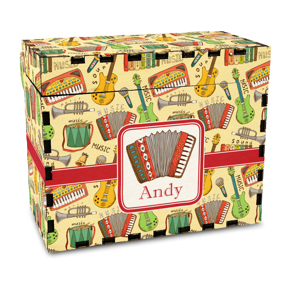 Custom Vintage Musical Instruments Wood Recipe Box - Full Color Print (Personalized)