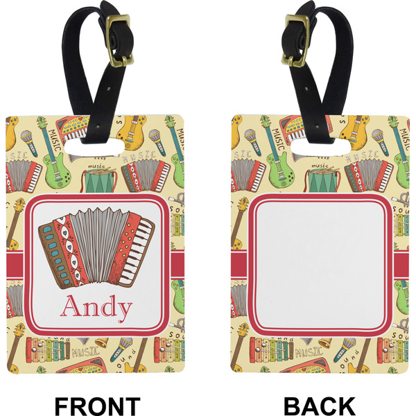 Vintage Musical Instruments Rectangle Luggage Tag (Front + Back)