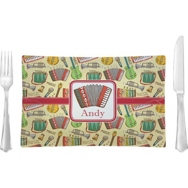 Custom Vintage Musical Instruments Rectangular Glass Lunch / Dinner Plate - Single or Set (Personalized)