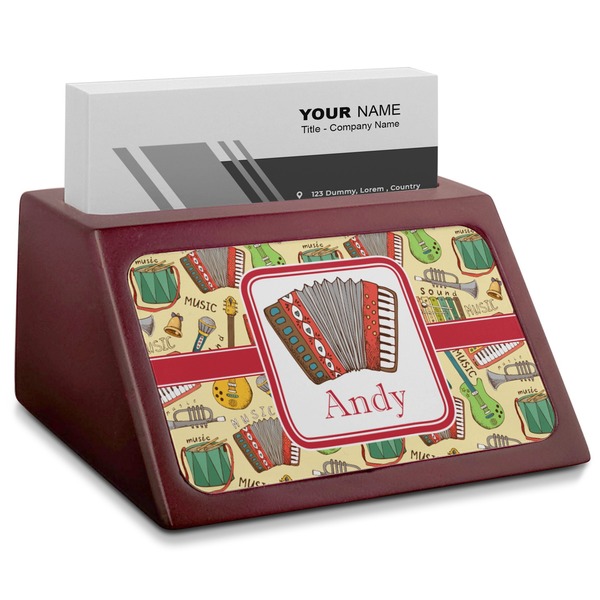 Custom Vintage Musical Instruments Red Mahogany Business Card Holder (Personalized)