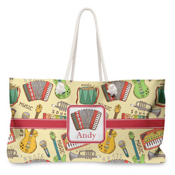 Vintage Musical Instruments Large Tote Bag with Rope Handles (Personalized)
