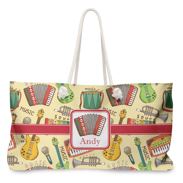 Custom Vintage Musical Instruments Large Tote Bag with Rope Handles (Personalized)