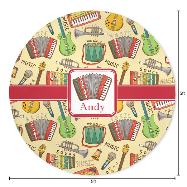 Vintage Musical Instruments Round Area Rug - Size