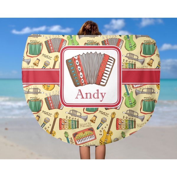 Vintage Musical Instruments Round Beach Towel - In Use