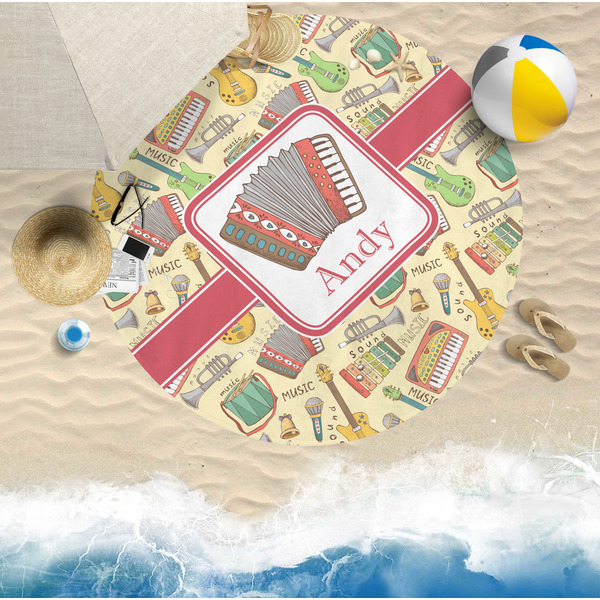 Vintage Musical Instruments Round Beach Towel Lifestyle