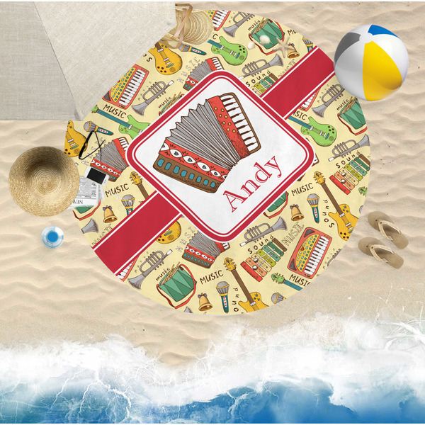 Vintage Musical Instruments Round Beach Towel Lifestyle