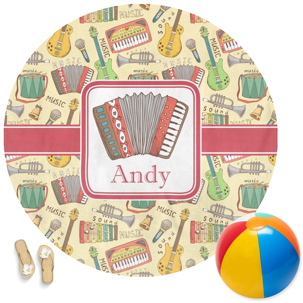 Custom Vintage Musical Instruments Round Beach Towel (Personalized)