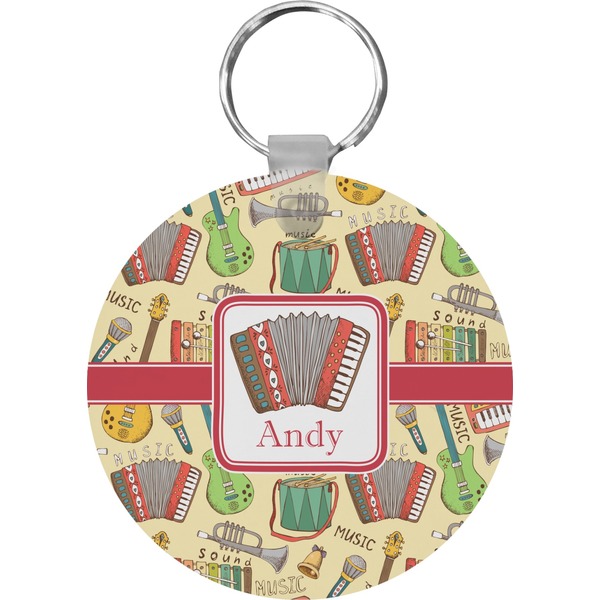 Custom Vintage Musical Instruments Round Plastic Keychain (Personalized)