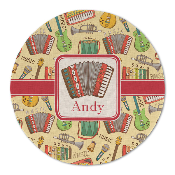 Custom Vintage Musical Instruments Round Linen Placemat - Single Sided (Personalized)