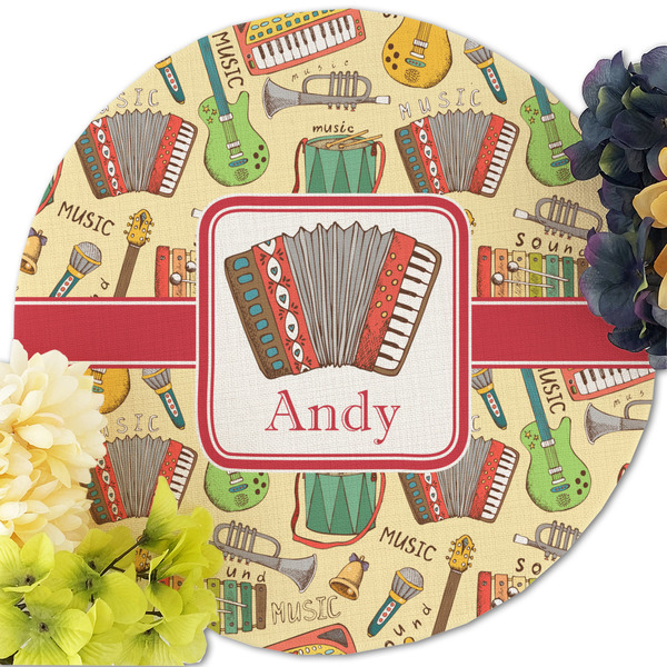 Vintage Musical Instruments Round Linen Placemats - Front (w flowers)