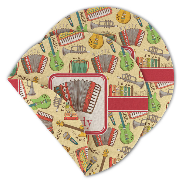 Custom Vintage Musical Instruments Round Linen Placemat - Double Sided (Personalized)