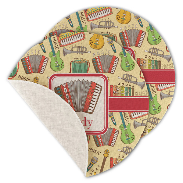 Custom Vintage Musical Instruments Round Linen Placemat - Single Sided - Set of 4 (Personalized)