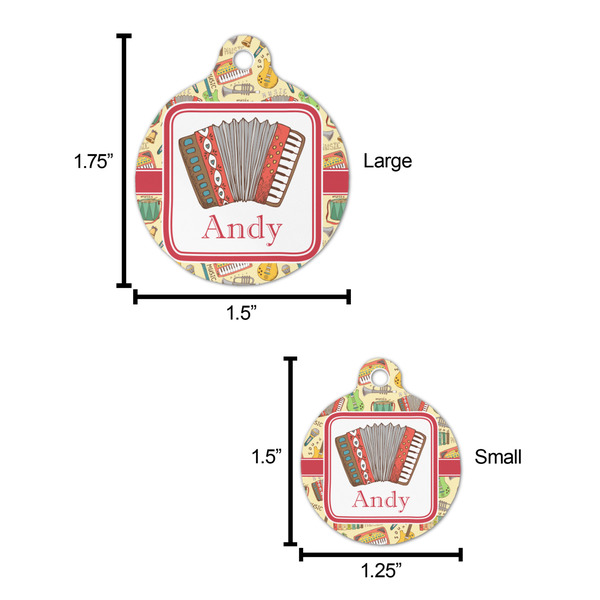 Vintage Musical Instruments Round Pet ID Tag - Large - Comparison Scale