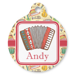 Vintage Musical Instruments Round Pet ID Tag - Large (Personalized)