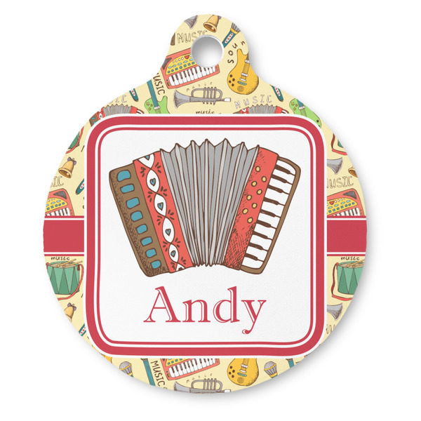 Custom Vintage Musical Instruments Round Pet ID Tag - Large (Personalized)