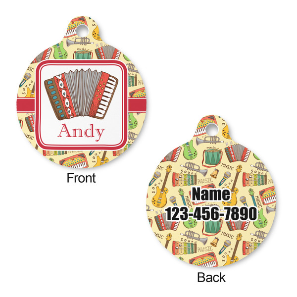 Vintage Musical Instruments Round Pet Tag - Front & Back