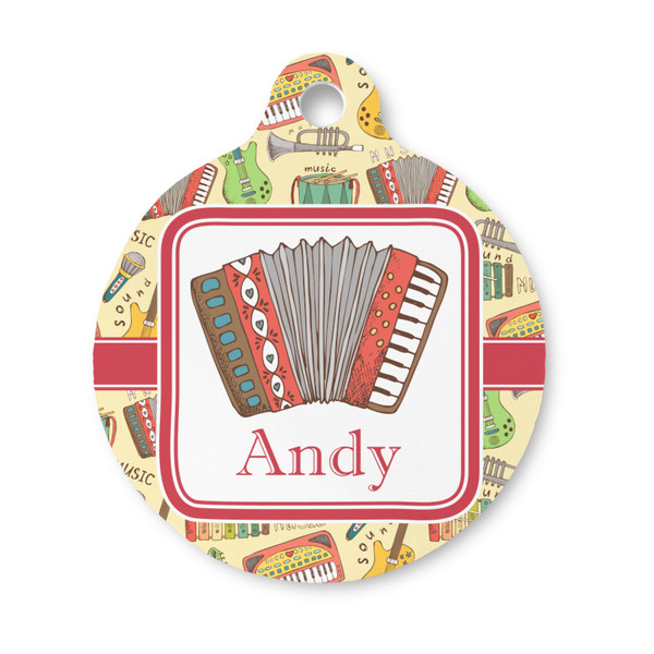 Custom Vintage Musical Instruments Round Pet ID Tag - Small (Personalized)