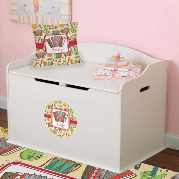 Vintage Musical Instruments Round Wall Decal on Toy Chest