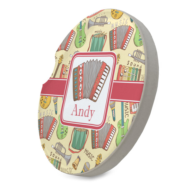 Vintage Musical Instruments Sandstone Car Coaster - STANDING ANGLE