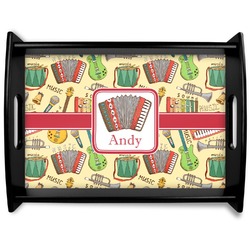 Vintage Musical Instruments Black Wooden Tray - Large (Personalized)