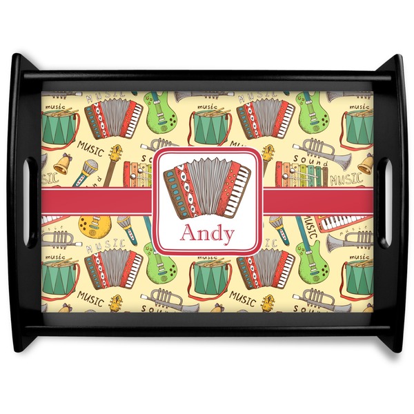 Custom Vintage Musical Instruments Black Wooden Tray - Large (Personalized)