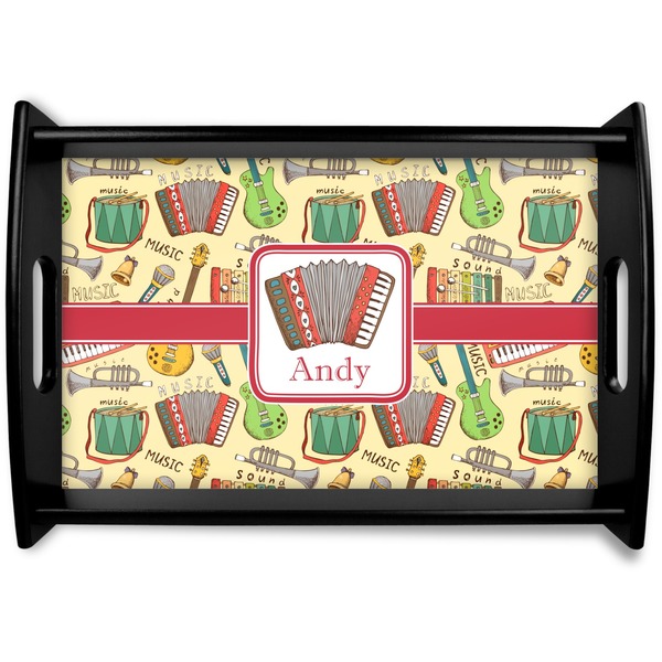 Custom Vintage Musical Instruments Black Wooden Tray - Small (Personalized)
