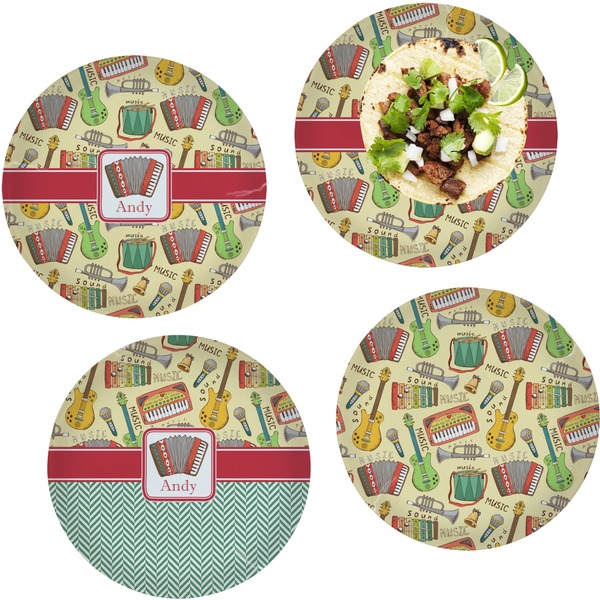 Custom Vintage Musical Instruments Set of 4 Glass Lunch / Dinner Plate 10" (Personalized)