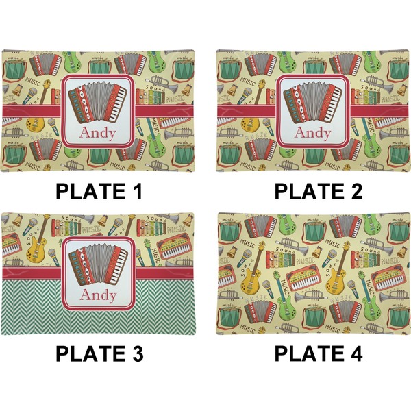 Vintage Musical Instruments Set of Rectangular Dinner Plates (Approval)