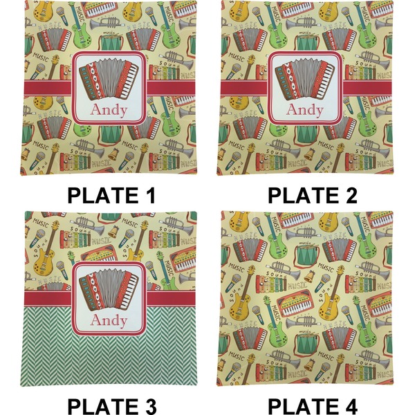 Vintage Musical Instruments Set of Square Dinner Plates (Approval)
