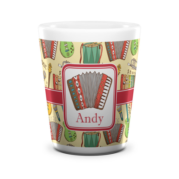 Custom Vintage Musical Instruments Ceramic Shot Glass - 1.5 oz - White - Set of 4 (Personalized)