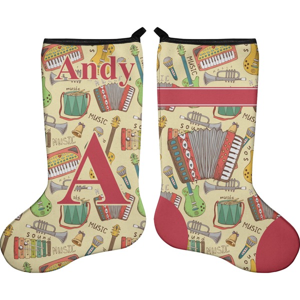 Custom Vintage Musical Instruments Holiday Stocking - Double-Sided - Neoprene (Personalized)