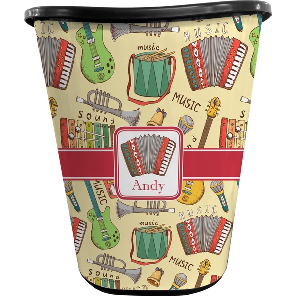 Custom Vintage Musical Instruments Waste Basket - Double Sided (Black) (Personalized)