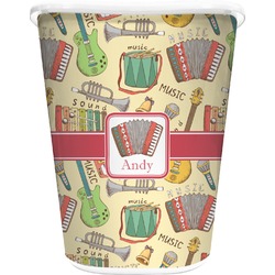 Vintage Musical Instruments Waste Basket - Single Sided (White) (Personalized)