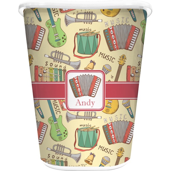 Custom Vintage Musical Instruments Waste Basket - Double Sided (White) (Personalized)