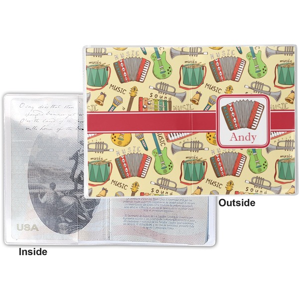 Vintage Musical Instruments Vinyl Passport Holder - Flat Front and Back